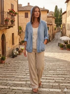 Viola Borghi Made in Italy Linen Open Shirt Jacket Medium - Large